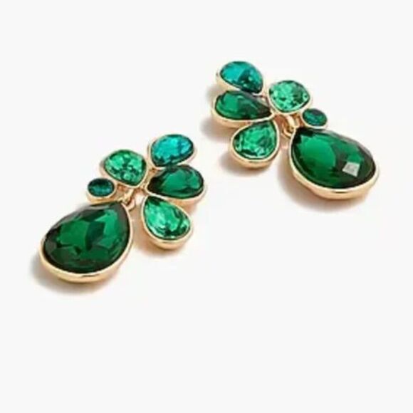 J. Crew Factory CE757  Crystal Green Petal Statement Earrings/NWT - Picture 1 of 9